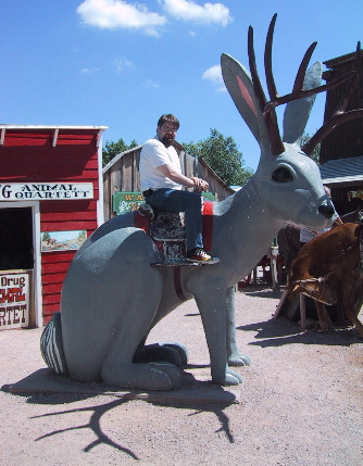 Jason rides a jackalope